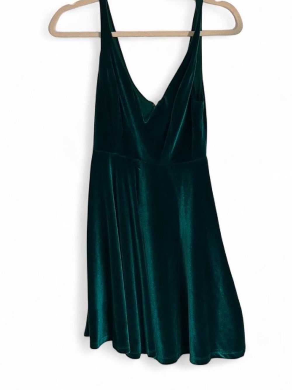 Urban Outfitters Dark Green Velvet V-Neck Mini Dress - Picture 2 of 4